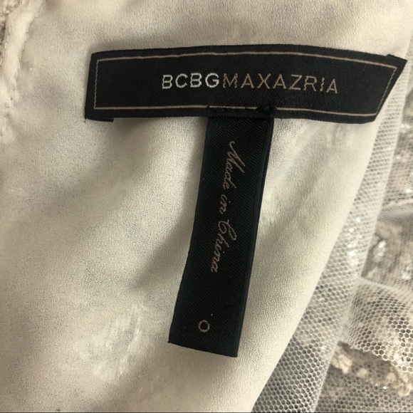 BCBG MAXAZRIA DRESS CYNTHIA SILVER RUFFLE SLEEVES LACE size 0 - Picture 13 of 16